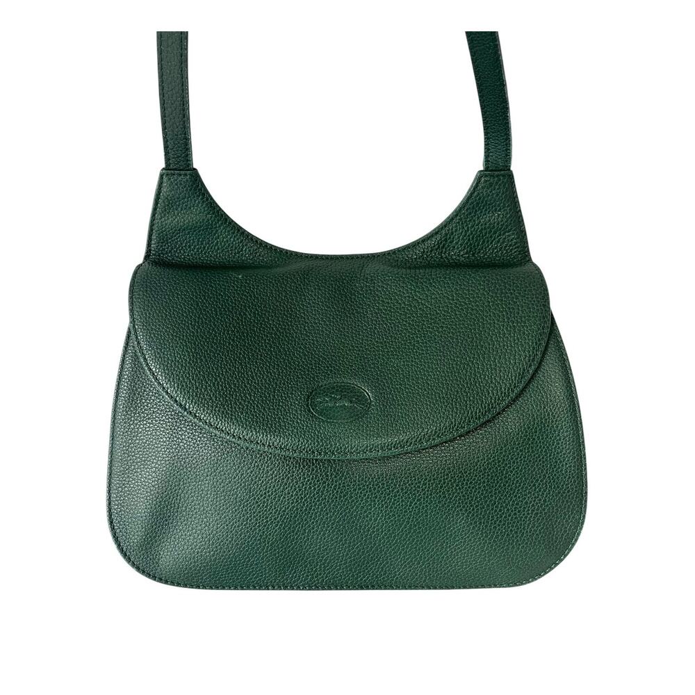 Longchamp Le Foulonné Green Pebbled Leather Flap Crossbody Bag Vintage Y2K